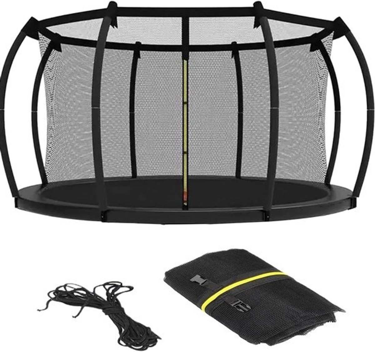 Veiligheidsnet voor trampoline - Beschermende omheining - Veilig spelen - Breukbestendig materiaal - 305 cm diameter - Zwart