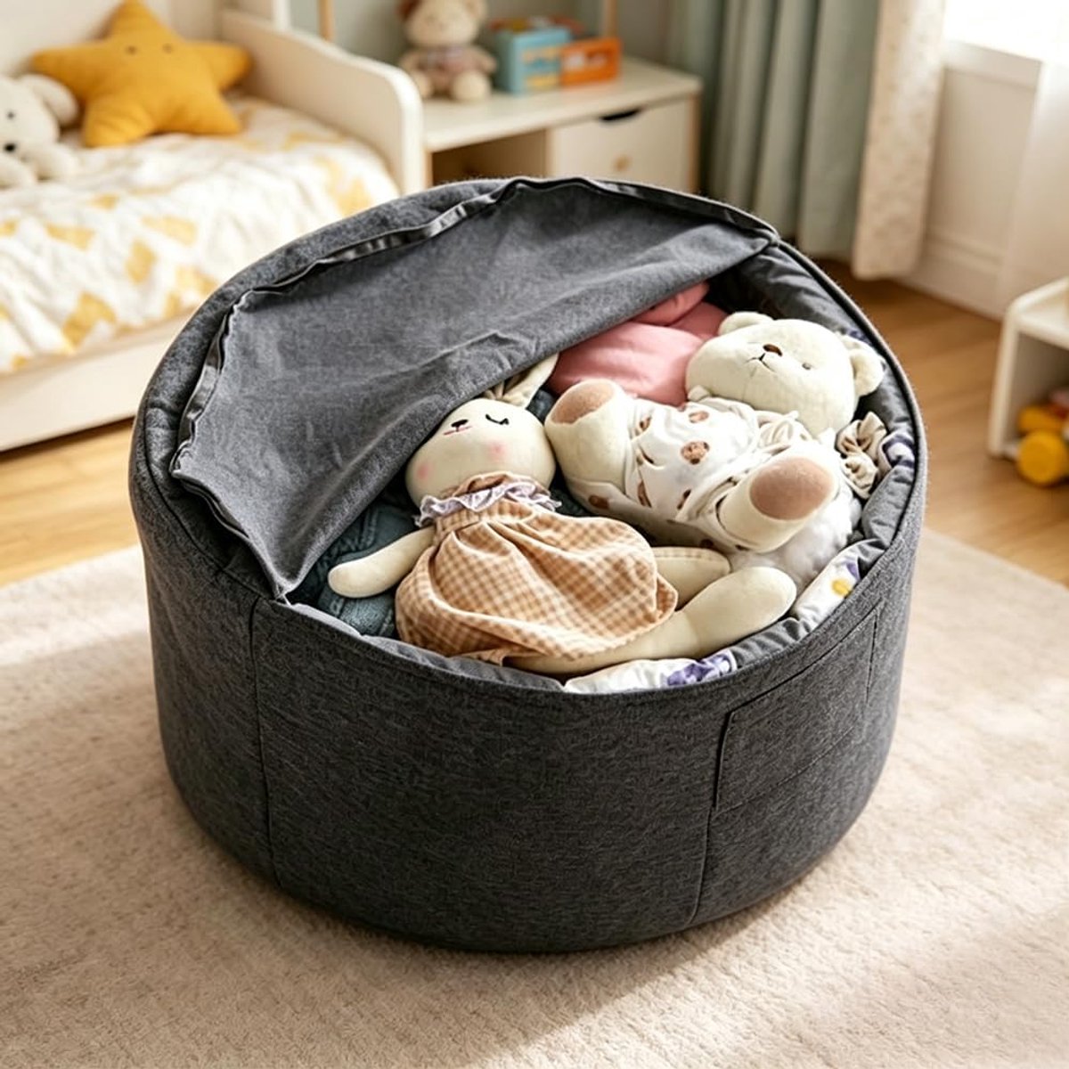 Bean Bag Cover 58 × 11 in - Donkergrijs - Duurzaam textiel - Ideaal voor knuffels - ShopVlot