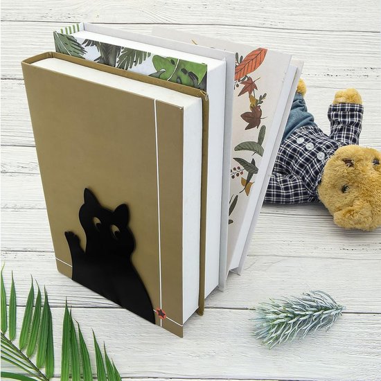 Schattige metalen zwarte kat boekensteunen, antislip en stevig ontwerp voor boekenplanken, ideaal voor school, kantoor en thuisdecoratie — afbeelding 4