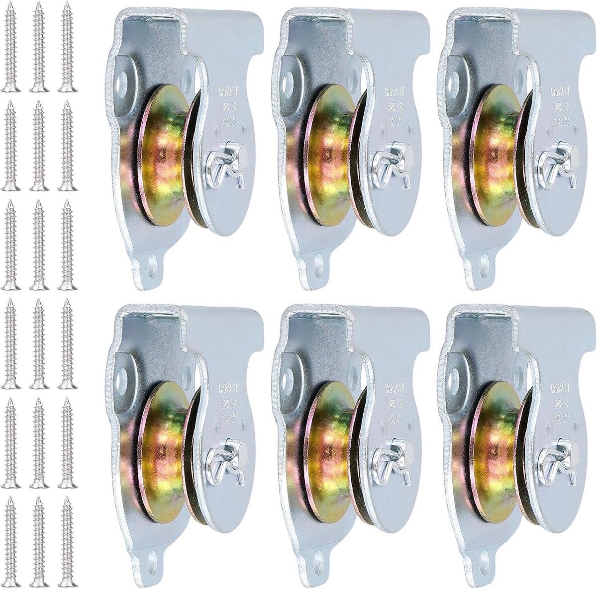 Set van 6 stuks 37 mm touwpulley's, kabelrollen met schroeven, rolwielen voor staaldraden, belastbaarheid tot 190 kg, ideaal voor hijstoepassingen en klussen