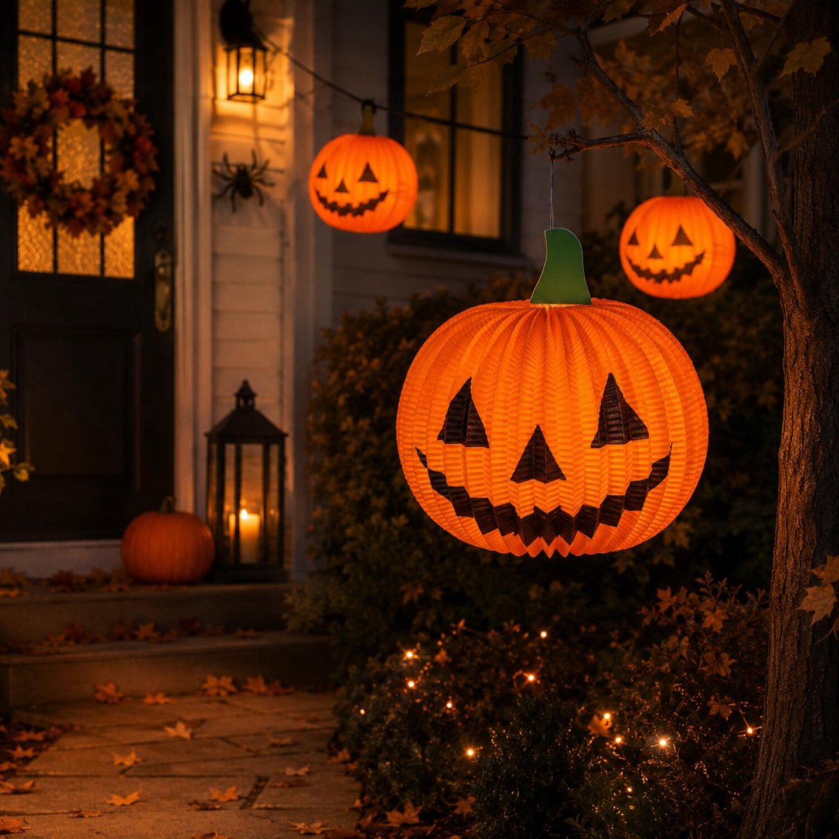 Arti Casa Pompoen Lantaarn - Halloween Decoratie - Diameter 25 cm - Gemaakt van Papier en Polyester - Geschikt voor Gebruik Binnen en Buiten - Oranje met Zwart Gezicht - Sfeervolle Herfstverlichting — cadeau in Wonen & Interieur - foto 6