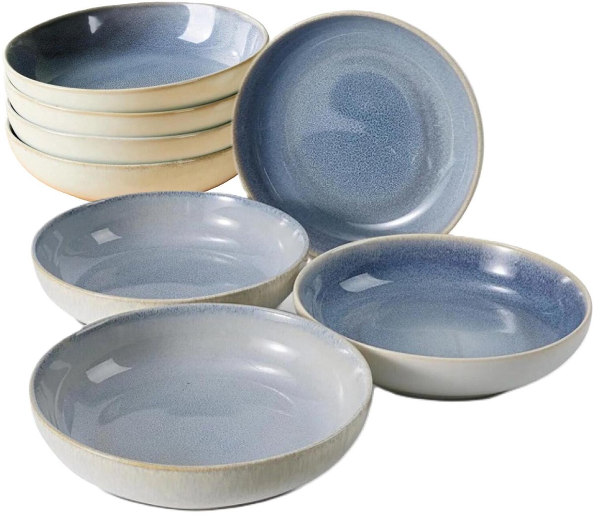 Siaki diep bord Raya - set van 8x - pastabord - blauw - 23 x 5 cm - soepbord - aardewerk