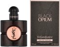 Yves Saint Laurent Black Opium Eau de Parfum fles en verpakking, beide met zwart glinsterend design.