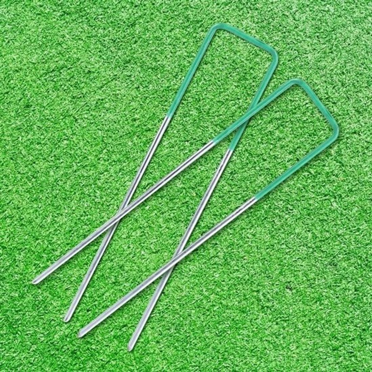 Kunstgraspinnen - Graspinnen - Bodem bevestigen - Gegalvaniseerd metaal - 18x8 cm - Groen