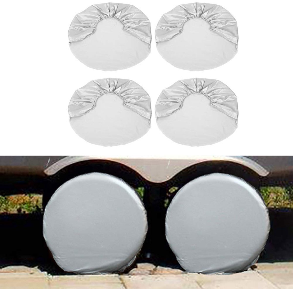 Bandenhoezen voor RV-wiel, 4 Stuks Zilver Waterdichte Zonbeschermers voor Boot Trailer Van SUV, 27"-29" voor Auto RV - ShopVlot