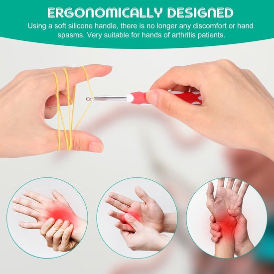 24-delige haaknaaldset met ergonomische handgreep, 9 maten (2mm-6mm), inclusief haakaccessoires, perfect voor beginners, volwassenen en kinderen — afbeelding 4
