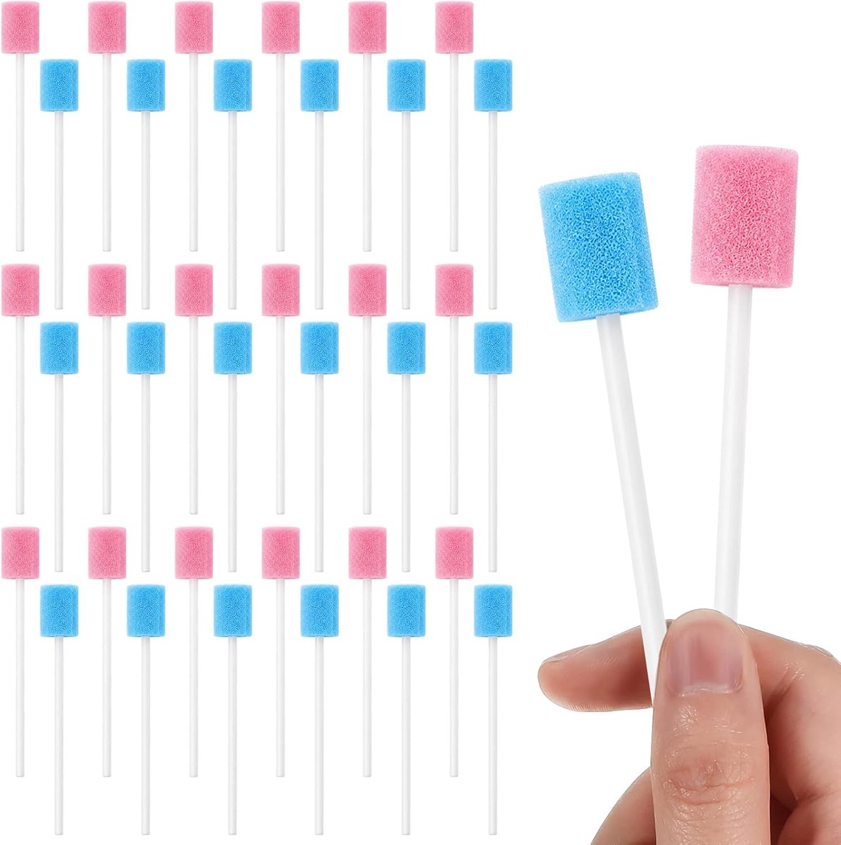 Mondverzorging spons wattenstaafje 100 stuks - Roze en blauwe varianten - Wegwerp mondreiniging - ShopVlot