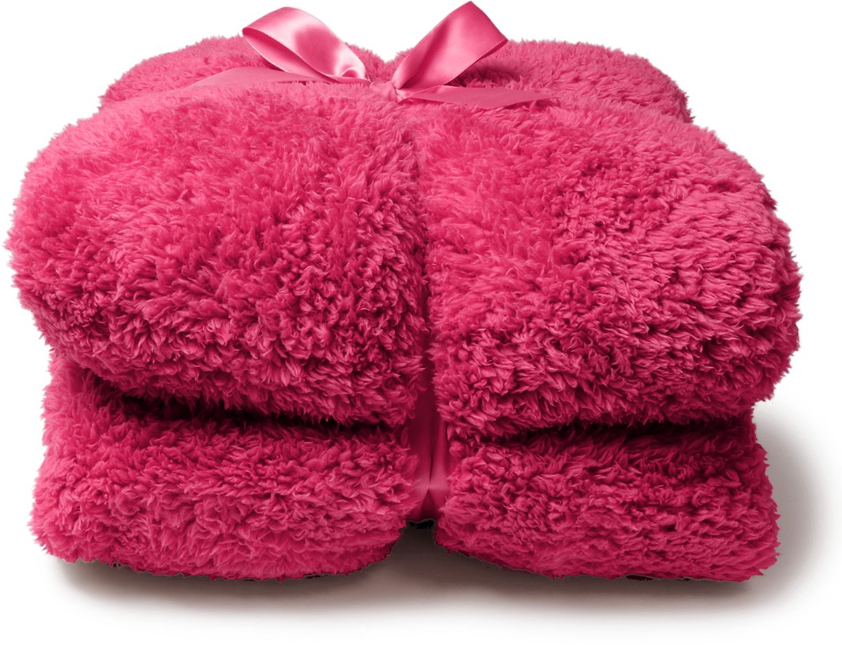 Unique Living Plaid Teddy 150x200cm - Fuchsia Roze