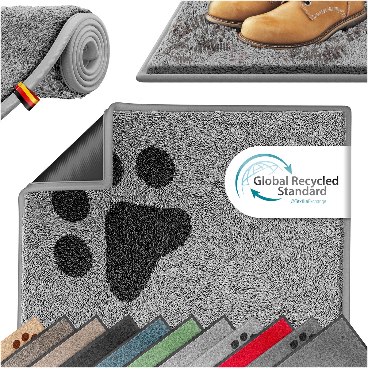 KESSER® Schoonloopmat - Antislip deurmat binnen en buiten - Wasbaar - Lichtgrijs pootjesmotief 120x180 cm