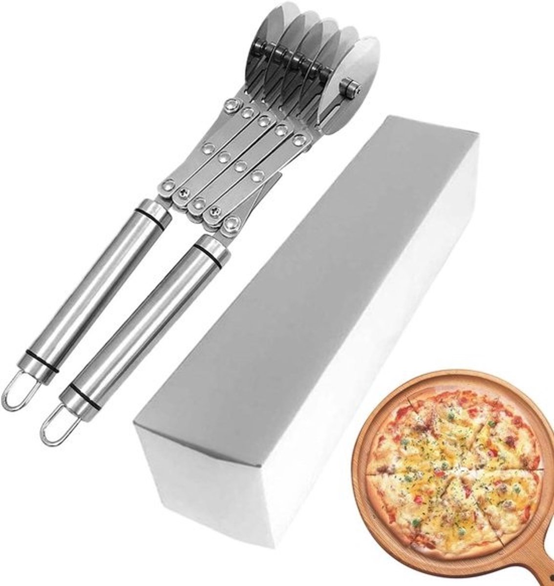 Multifunctionele wielsnijder - Pizzadeeg - Bakken en snijden - Verstelbare afstand - 28.5 cm lang - Zilverkleurig