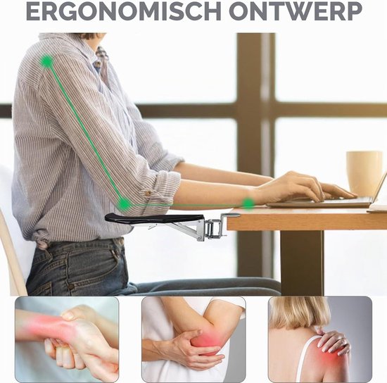 Ergonomische Armsteun en Polssteun met 180° Rotatie, Verstelbare Desk Extender voor Thuis en Kantoor, Zwart — afbeelding 5