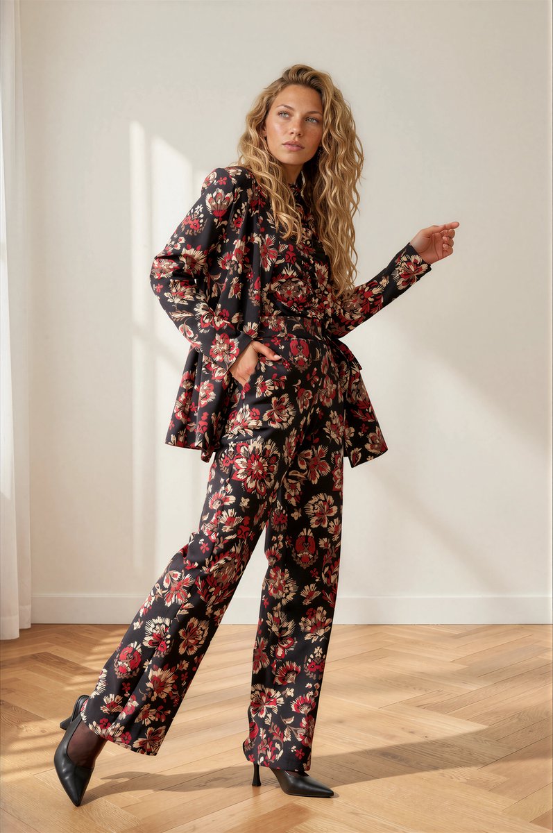 MI PIACE - Travel Blazer Belted Ornamental Flowers Print 202823 Samba - Maat : XS
