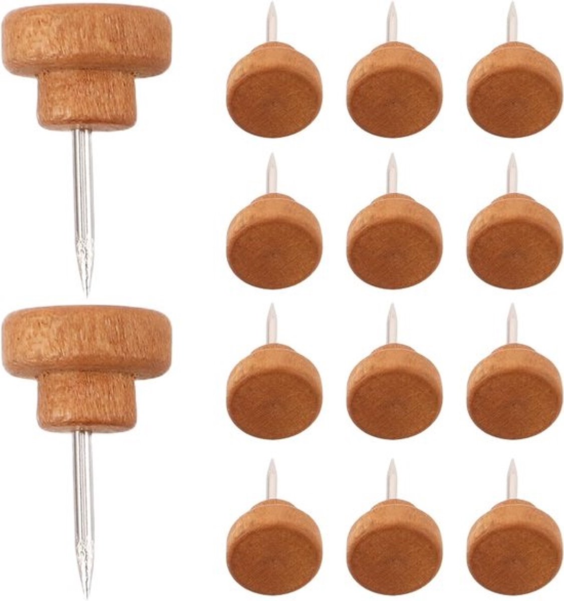 Houten punaises - Decoratieve spelden - Voor het bevestigen van foto's - Zachte houten kop - 1.65X1.00CM - Koffie