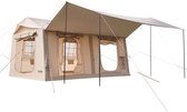 VEVOR Opblaasbare Tent, Luchttent voor 5-8 Personen met Pomp & Zonnescherm, Beige, voor Buitenactiviteiten, Waterafstotend 420D Oxford-Doek met Dakraam, Schoorsteenopening & Gaasraam, Windbestendig