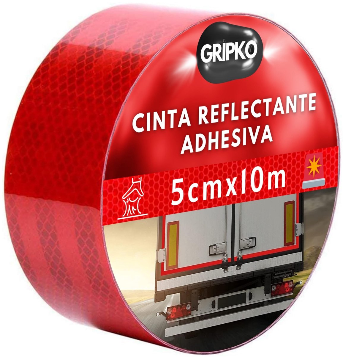 Gripko Reflecterend plakband, rood, 10 m x 5 cm, veiligheidsband voor hoge zichtbaarheid 's nachts, bestand tegen - ShopVlot
