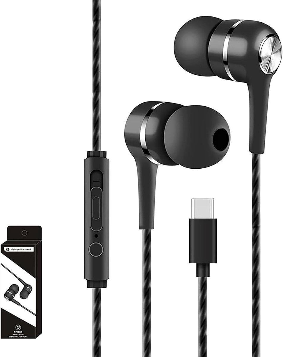 Hoofdtelefoon met kabel, hoofdtelefoon met USB C-kabel met microfoon, Hi-Fi stereo hoofdtelefoon USB C met kabel - ShopVlot