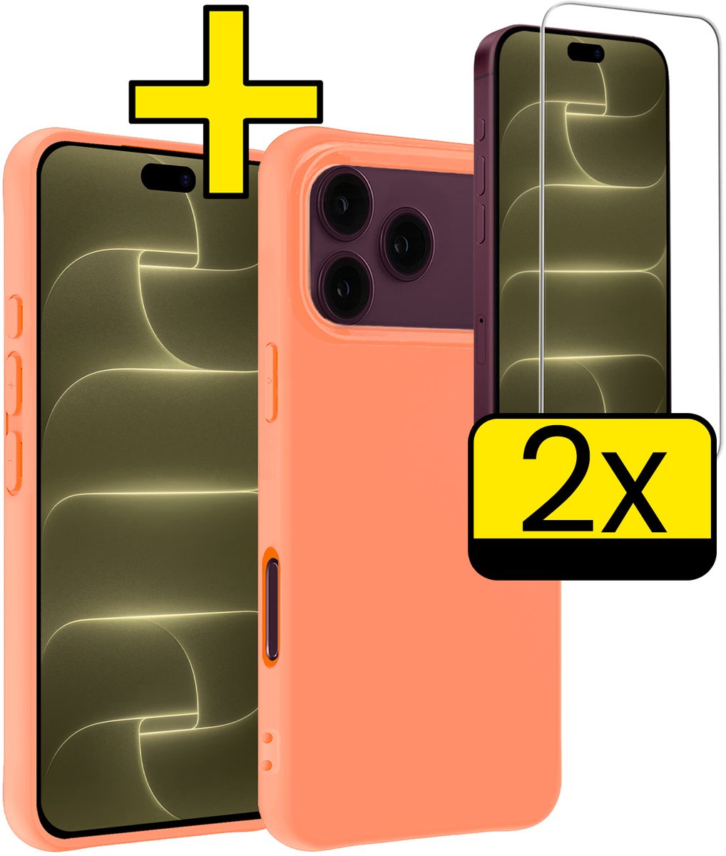 Hoesje - Met 2x Screenprotector - Geschikt voor Apple iPhone 18 Pro - Sterk & Shockproof - Back Cover - Siliconen Case - Telefoon Hoes - Telefoonhoesjes - Perzik