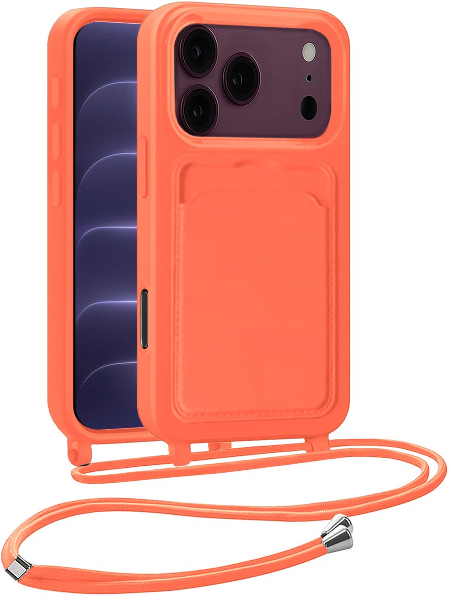 Hoesje Geschikt voor iPhone 18 Pro Max Hoesje Siliconen Case Met Koord - Hoes Geschikt voor iPhone 18 Pro Max Hoesje Backcover Met Telefoonkoord - Telefoonhoes - Papaya