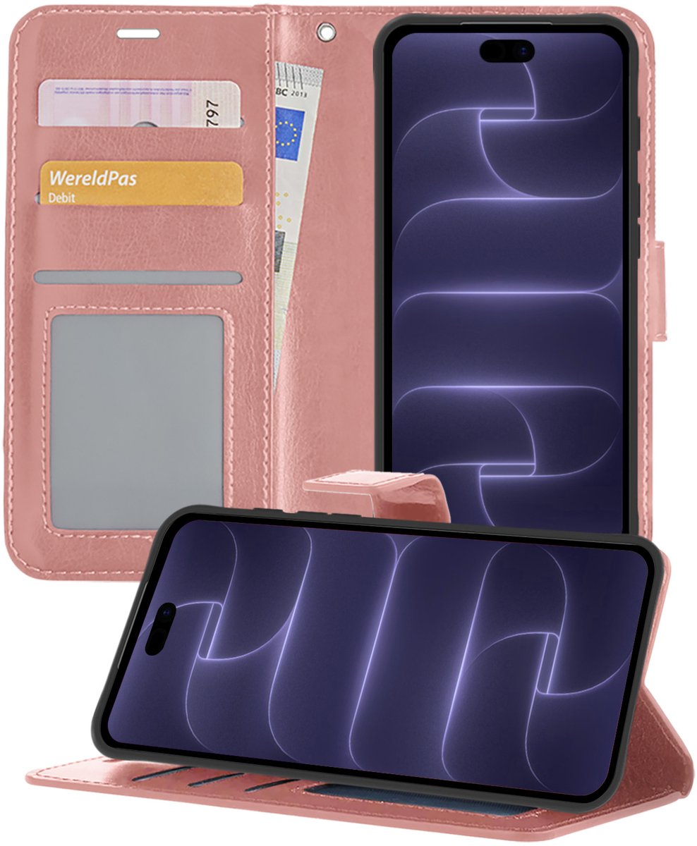 Hoesje - Geschikt voor Apple iPhone 18 Pro - Luxe Bookcase - Walletcase Hoes - Portemonnee - Cover - Telefoonhoes - Rosé goud