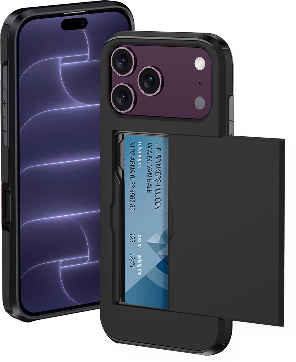 Hoesje Geschikt voor iPhone 18 Pro Max Hoesje Met Pasjeshouder Hard Case Met Kaarthouder - Hoes Geschikt voor iPhone 18 Pro Max Hoesje Pashouder Case - Zwart