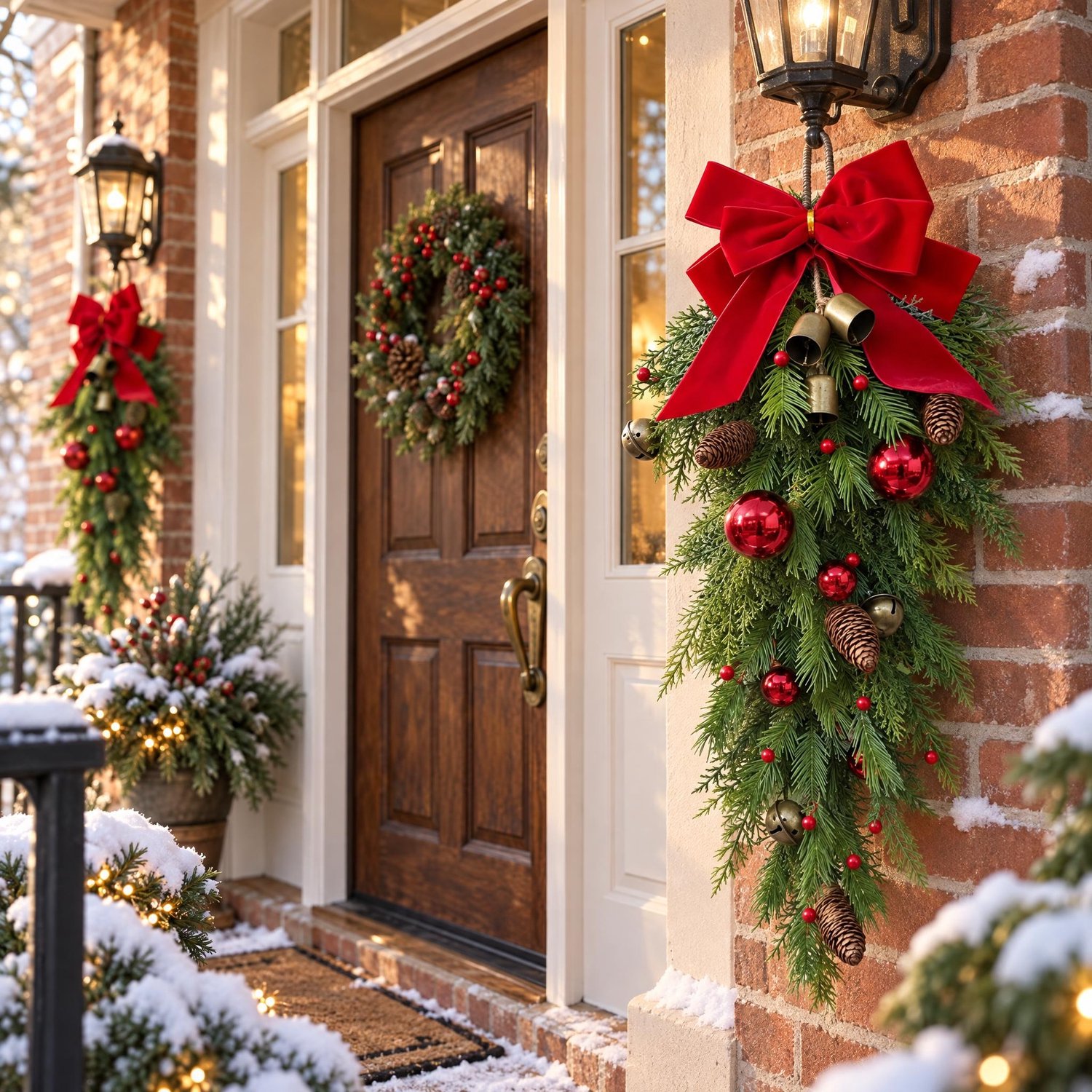Premium Kerstslinger met LED( 60 cm) – Kerstguirlande – PE Kerstdecoratie – Rode Strik, Dennenappels & Belletjes - Kerstversiering voor trap / deur – foto 5