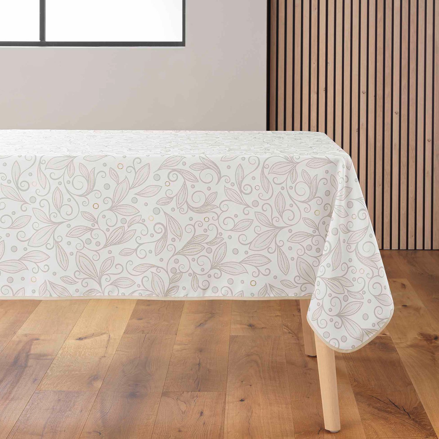 Douceur d'intérieur - Rechthoekig tafelkleed met glanzende decoratie LEYA, beige, 145 x 240 cm