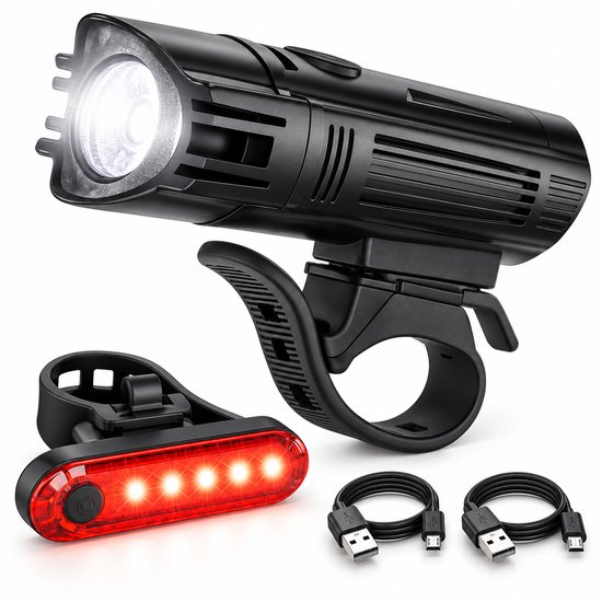 Valero Premium Fietslamp Set – USB Oplaadbare LED Fietsverlichting met Krachtige Voorlamp & Helder Achterlicht – Waterdicht, Veilig & Geschikt voor Elke Fiets