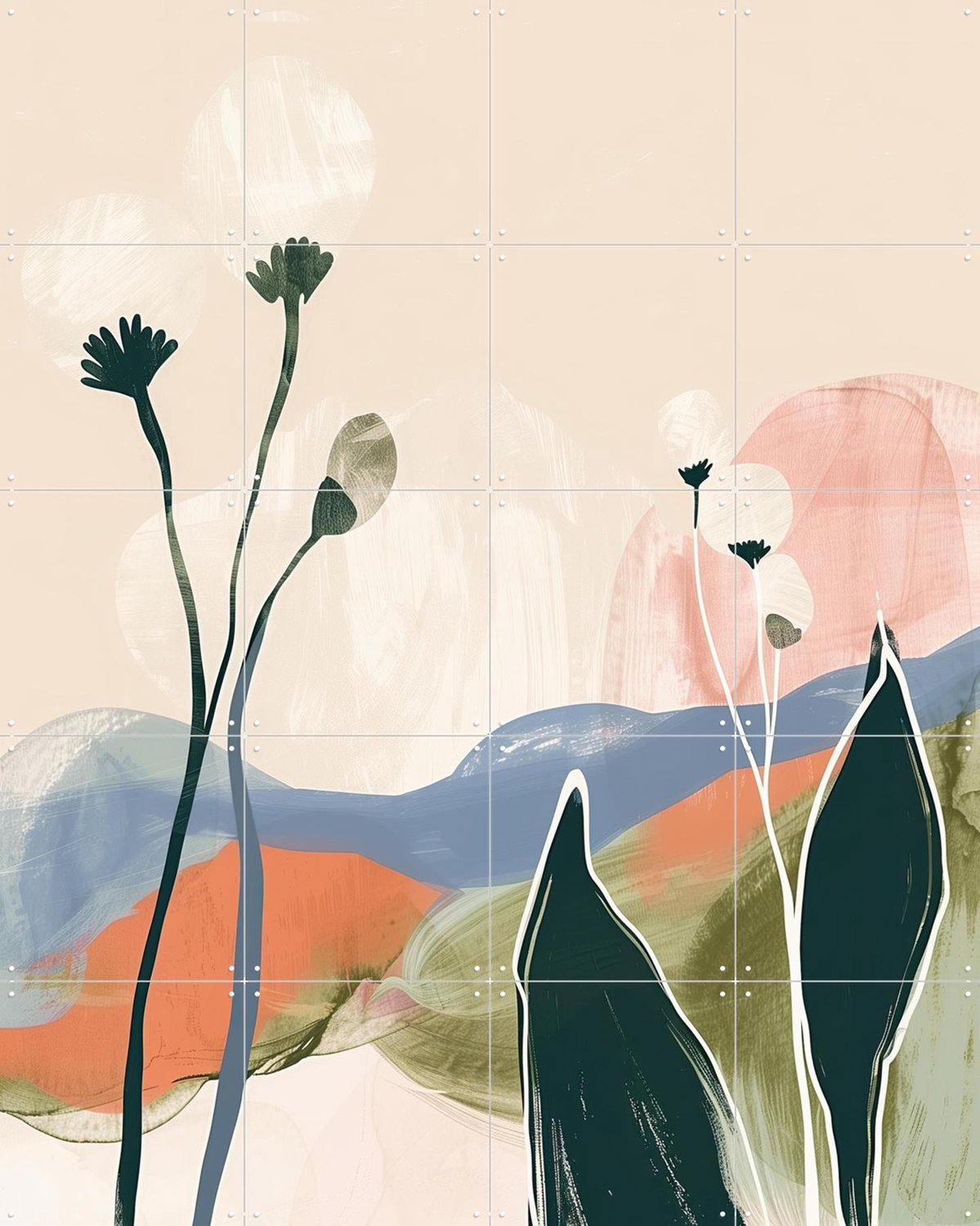 IXXI Soft Botanicals, Branka Kodžoman - 80 x 100 cm - Grote wanddecoratie en posters - Abstract, Digitale Kunst, Slaapkamer, Gang, Woonkamer Blauw / Groen