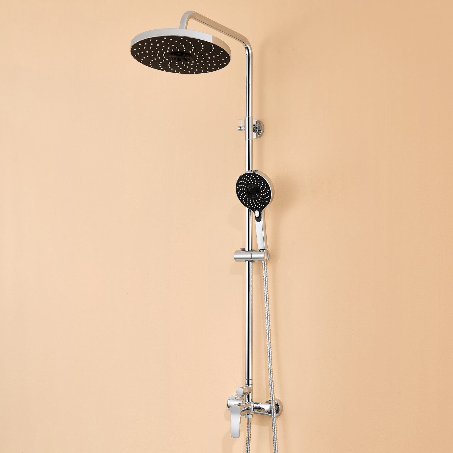 Auralum Max Complete Regendoucheset - XL Ø 28 cm Douchekop - Met Messing Mengkraan - 3 Stralen Handdouche - Complete Doucheset - Verstelbare Hoogte 105 -140 cm - Waterbesparend - Chroom