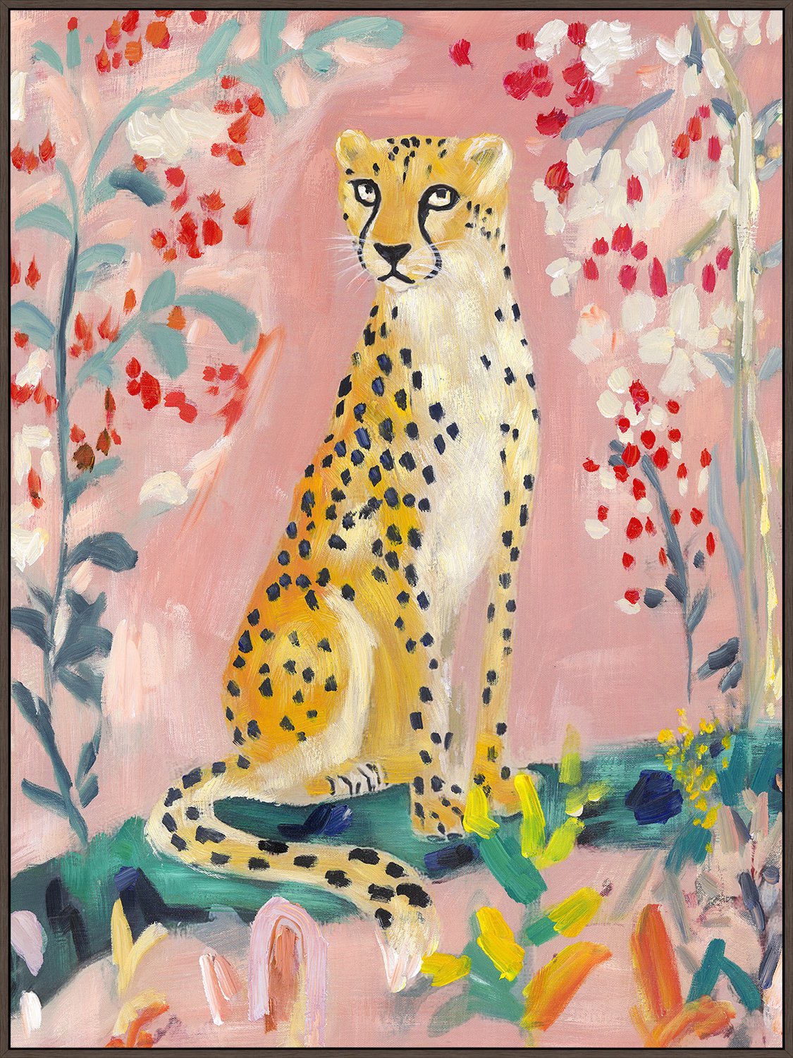 Schilderij met frame kleurrijke tijger