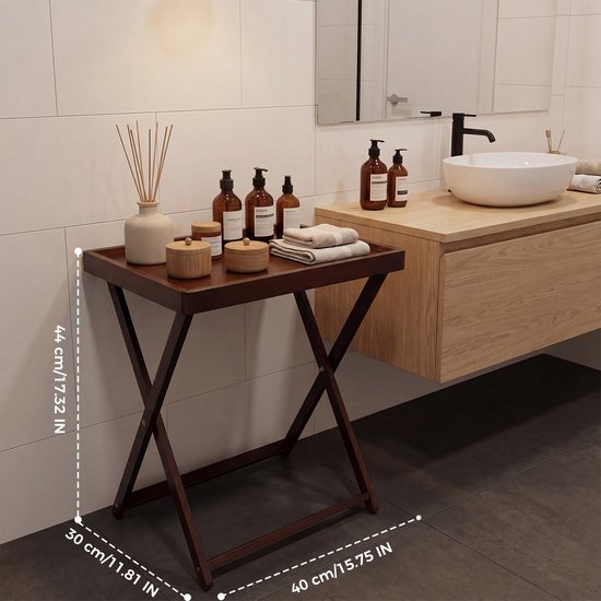 Opvouwbare Houten Bijzettafel 40 x 30 x 44 cm – Natuurlijk Hout En Plat Vouwbaar – Draagbaar Voor Tuin, Terras, Balkon En Camping – Warme Houtnerf En Stabiele Basis — afbeelding 3