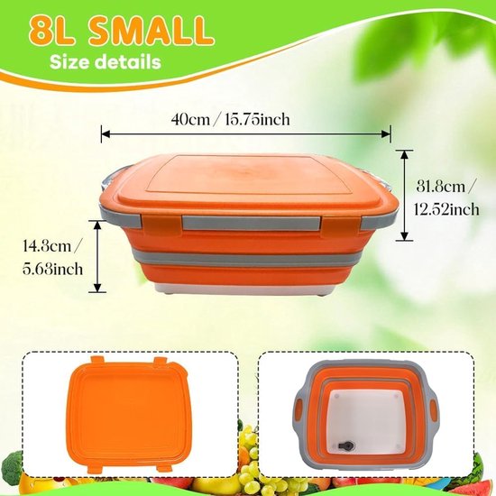 Inklapbare BBQ Prep Tub met Deksel - Snijplank & Marineerbak - Met Afvoerstop - Ruimtebesparend Camping Keukengerei Zwart — afbeelding 4