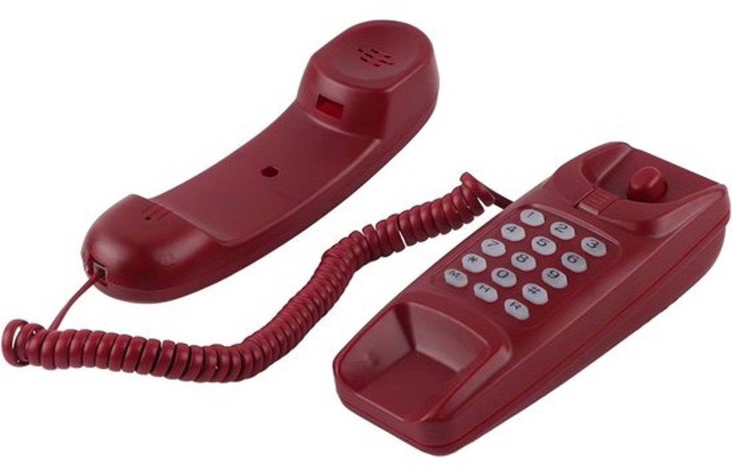 Huistelefoon - Vaste telefoon - Voor bureau of muur - Zonder nummerherkenning - Compact ontwerp - Karmozijnrood