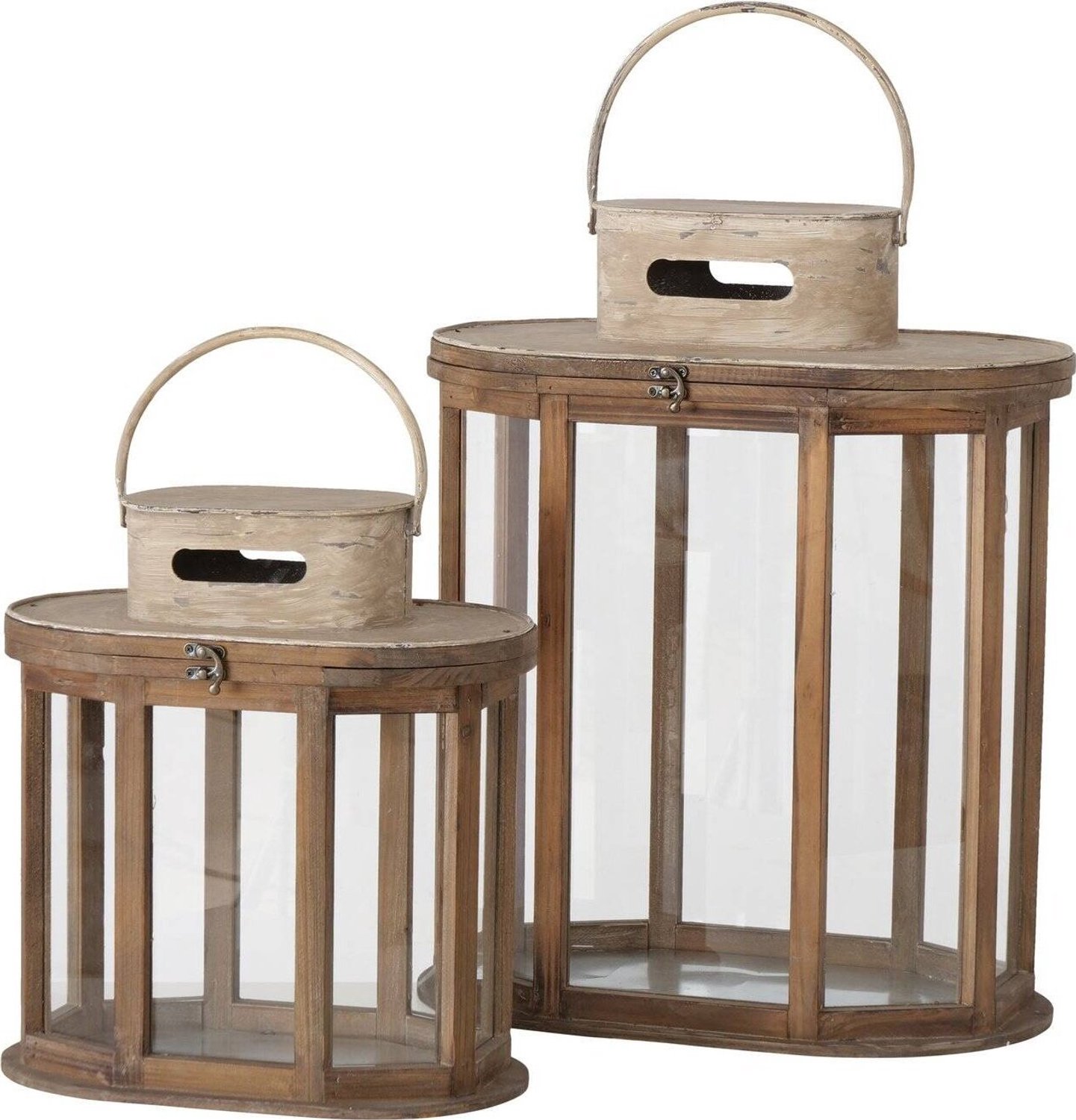 Boltze houten lantaarns Laurie - set van 2, bamboe, hoogte 38 en 56 cm