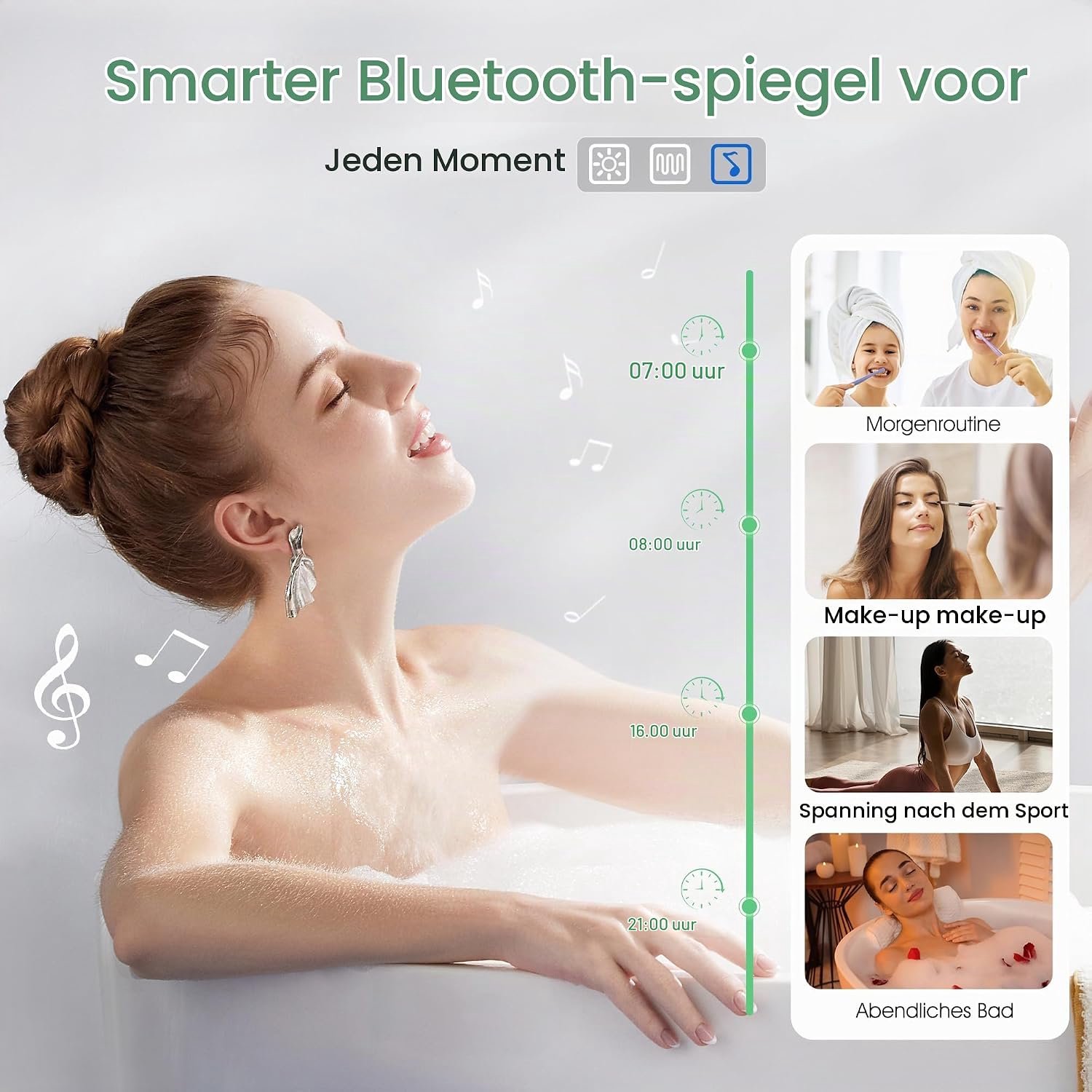 LED Badkamerspiegel 140 x 80 cm met Verlichting, Anticondens, Dimbare LED, Bluetooth en 3 Lichtkleuren – Wandspiegel voor Badkamer, Slaapkamer en Make-up