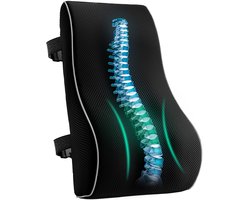 Lendensteunkussen - Orthopedische lendensteun - Lendensteun voor in de auto - Rugsteun - Ergonomisch - Geschikt voor auto's en bureaustoelen - Traagschuim - Zwart