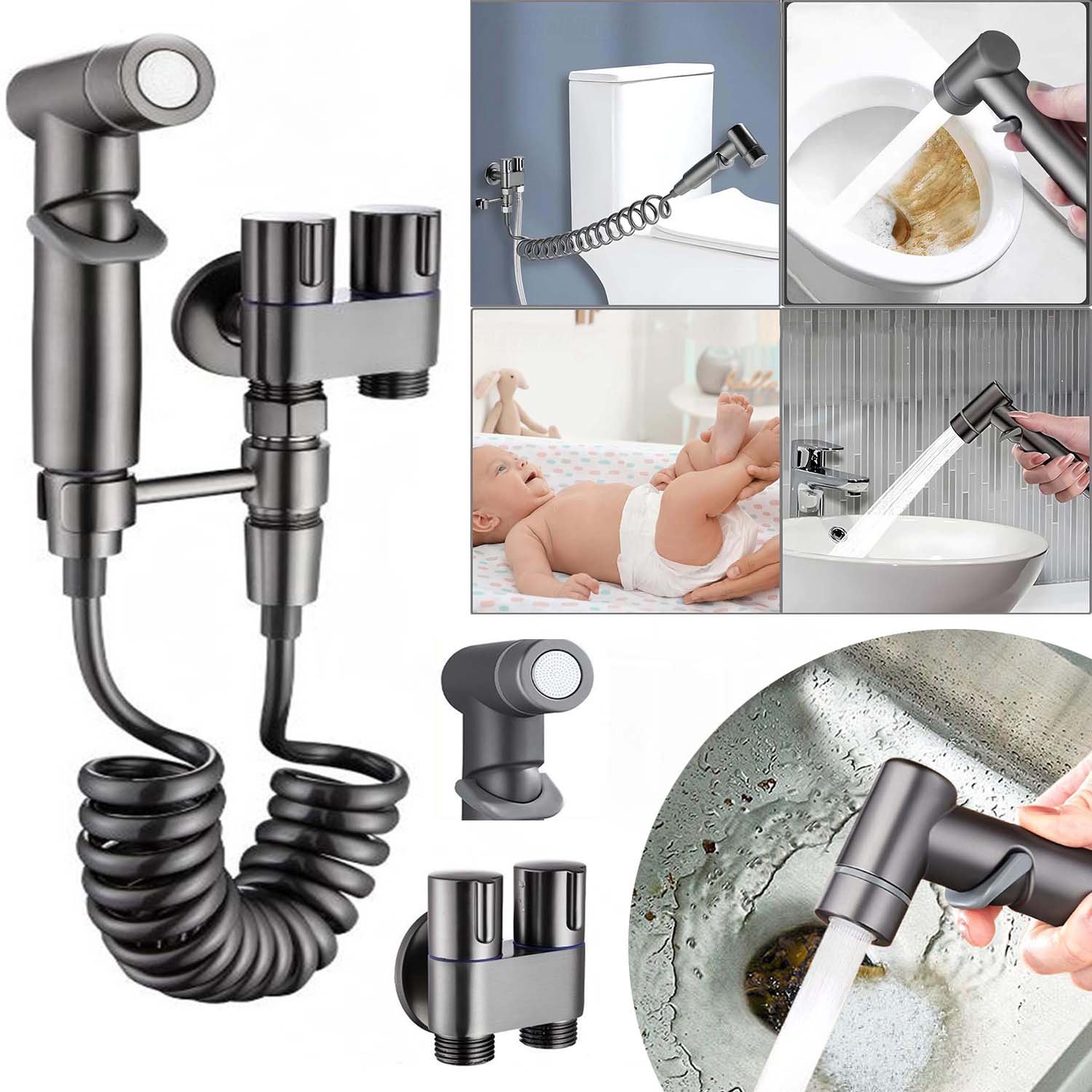 Handdouche, 1 In 2 Uit Dubbele Regelklep, Badkamer Toilet Bidet Opzetstuk Set, Hygiënische Douche.