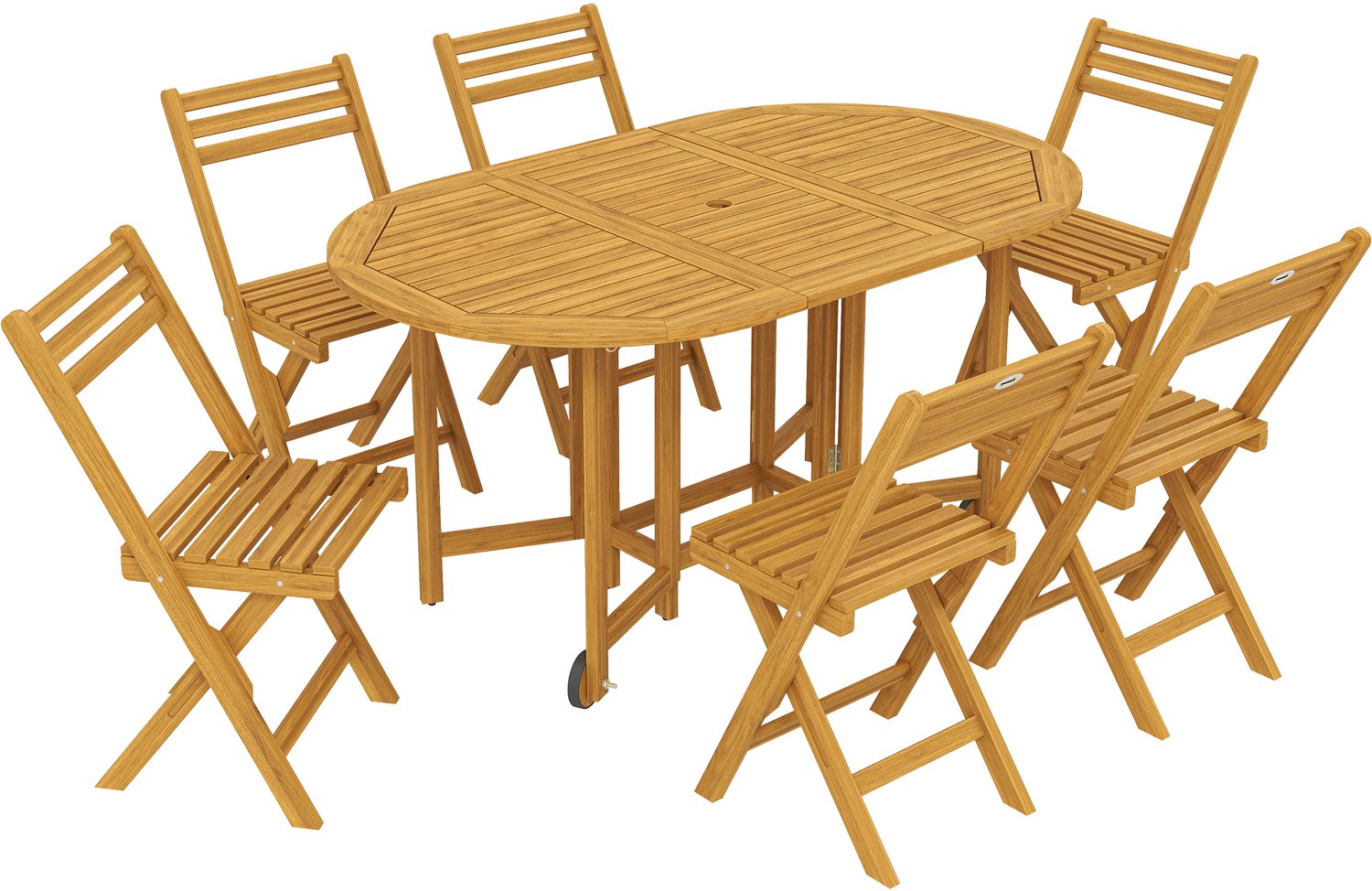 Sunona 7-delige tuinset met uitklapbare tafel en 6 inklapbare stoelen - Van FSC-gecertificeerd acaciahout - 150 x 90 x 74 cm - Houtkleur
