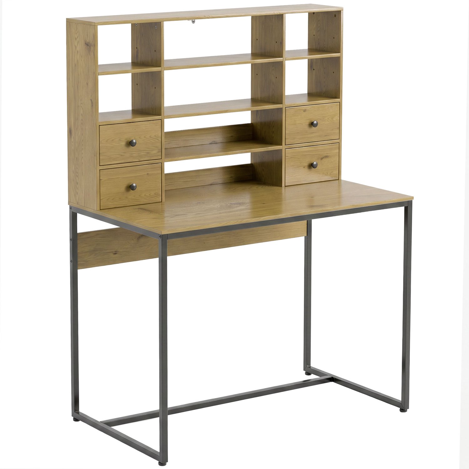 Homona Bureau - Met 4 lades en verstelbare regalen - 105 x 60 x 142 cm - Houtlook en zwart Bruin