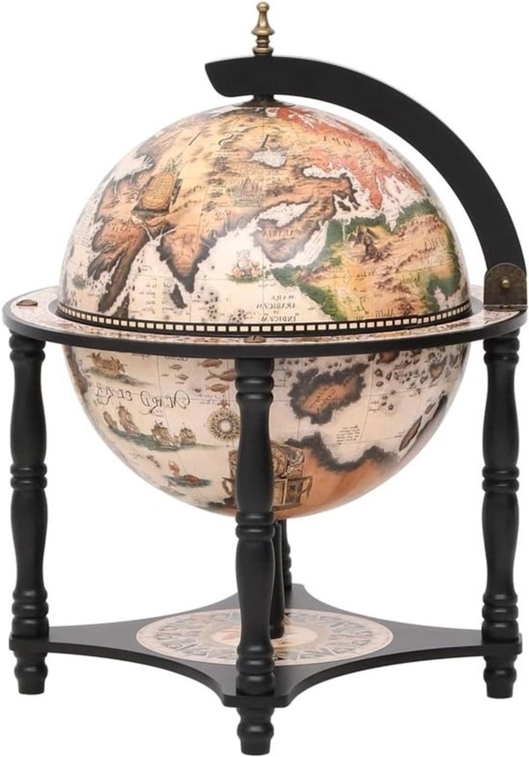 Globe-bar - Wandrek en huisbar - Dranken opbergen - Massief eucalyptushout - 47 x 47 x 32 cm - Zwart