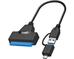 AdroitGoods USB-A/USB-C naar SATA Adapterkabel – USB 3.0 5 Gbps met UASP voor 2,5 inch HDD en SSD, 22-pins, Plug-and-Play - 50cm