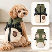 Hondenjas Winter met Tuigje, Warme Hondenkleding Rits Zacht Voering, Groen Beige Jas voor Kleine Hond Pups Dwerghond Poedel, Herfst Winter Outdoor,Geschikt voor middelgrote / grote honden, maat XL