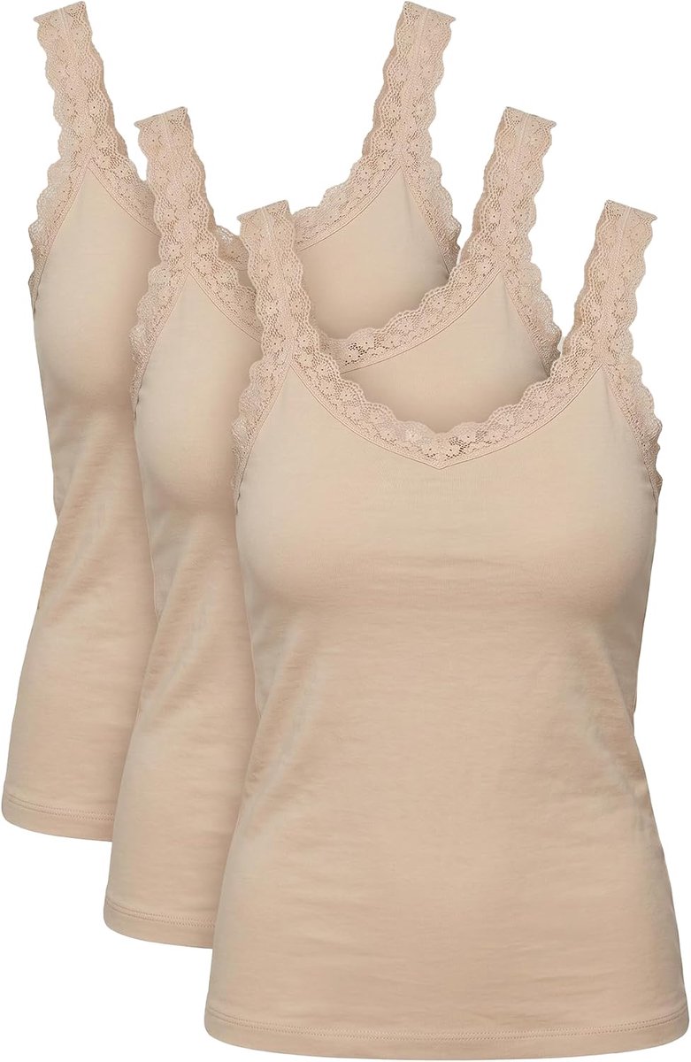 Set van 3 dameshemden met spaghettibandjes met kanten rand, elastische basic onderhemden voor dagelijks gebruik, comfortabel, nauwsluitend, mouwloos onderhemd