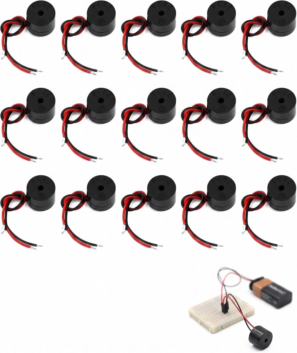 Zoemer, 3-12 V, actieve zoemer, 90 dB, piëzo-alarm voor doe-het-zelfprojecten, computerprinters, timer, 15 stuks
