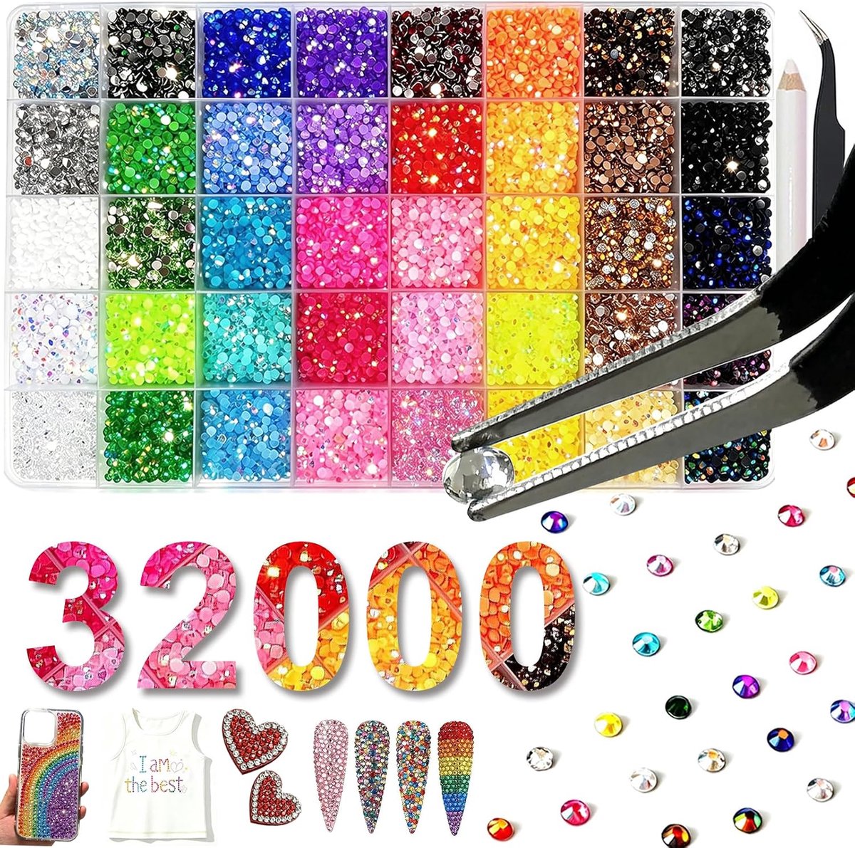 40 Kleuren Bedazzle Kit, 32,000Pcs 3mm Rhinestones, Platt Strass steentjes