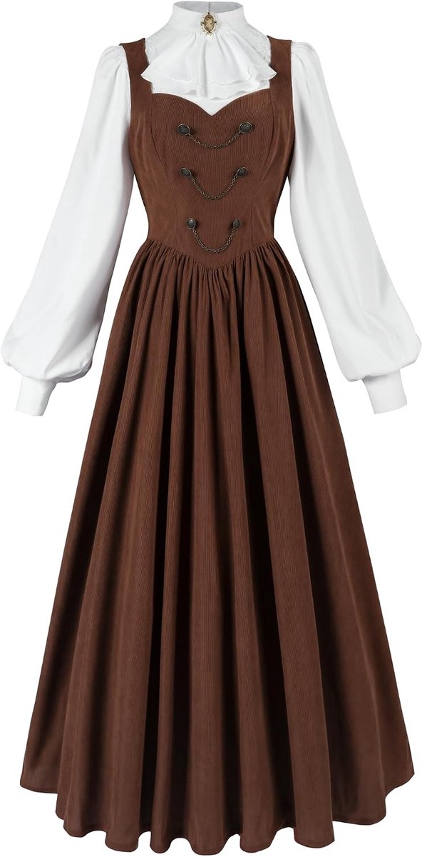 Jurk voor dames, 2-delig, 19e eeuw, Victoriaans kostuum met corduroy jurk en blouse
