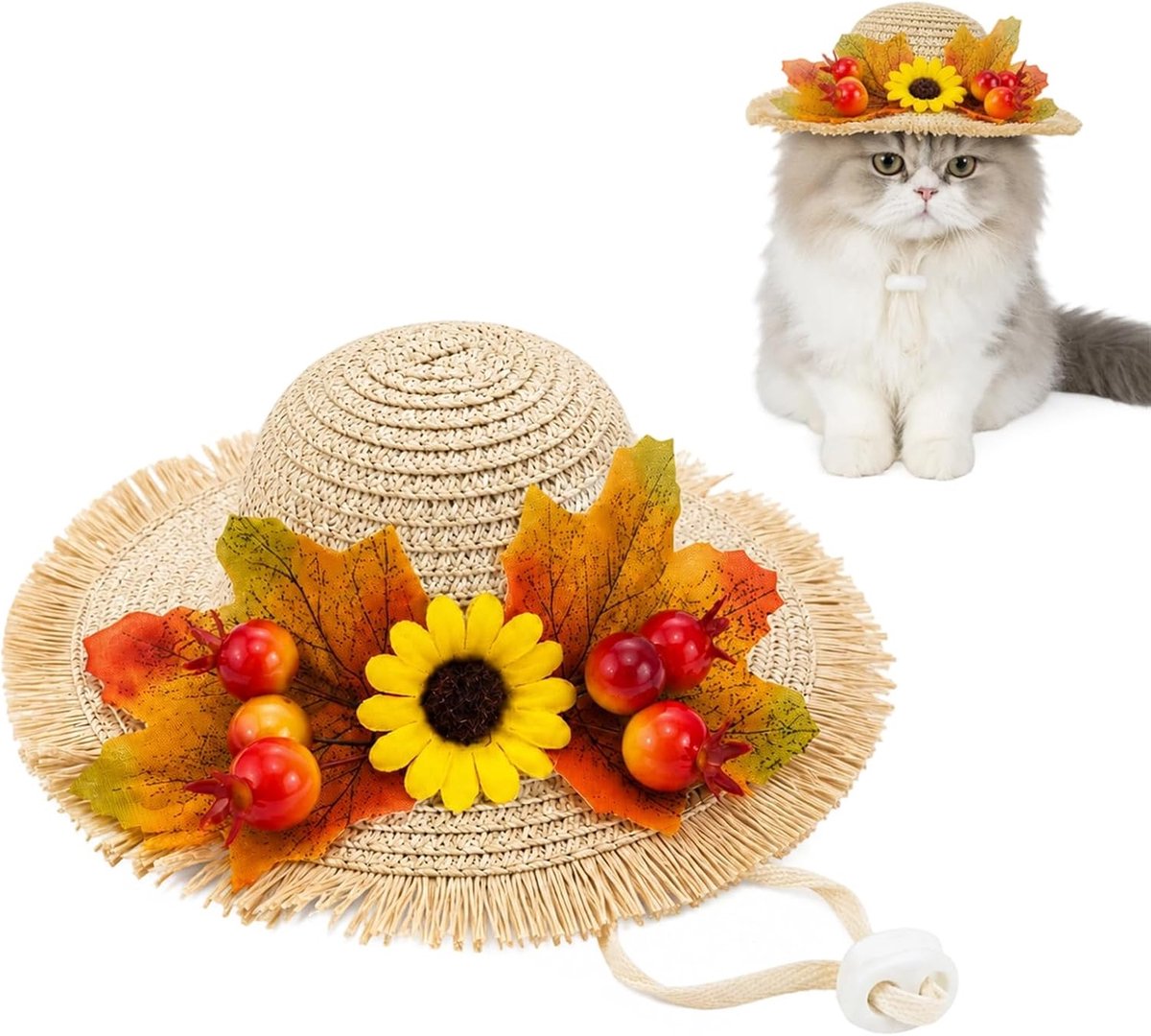 1 x herfststrohoed voor dieren, mooie feesthoed voor katten en kleine honden, ontworpen voor herfstfeesten, verjaardagen en kostuumfeesten