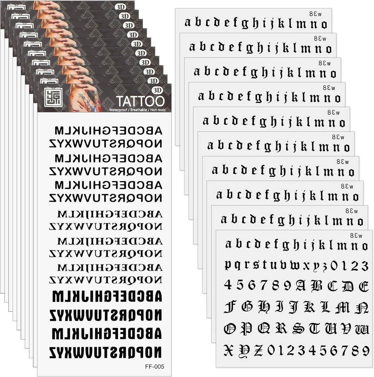 Tijdelijke tatoeages, letters alfabet