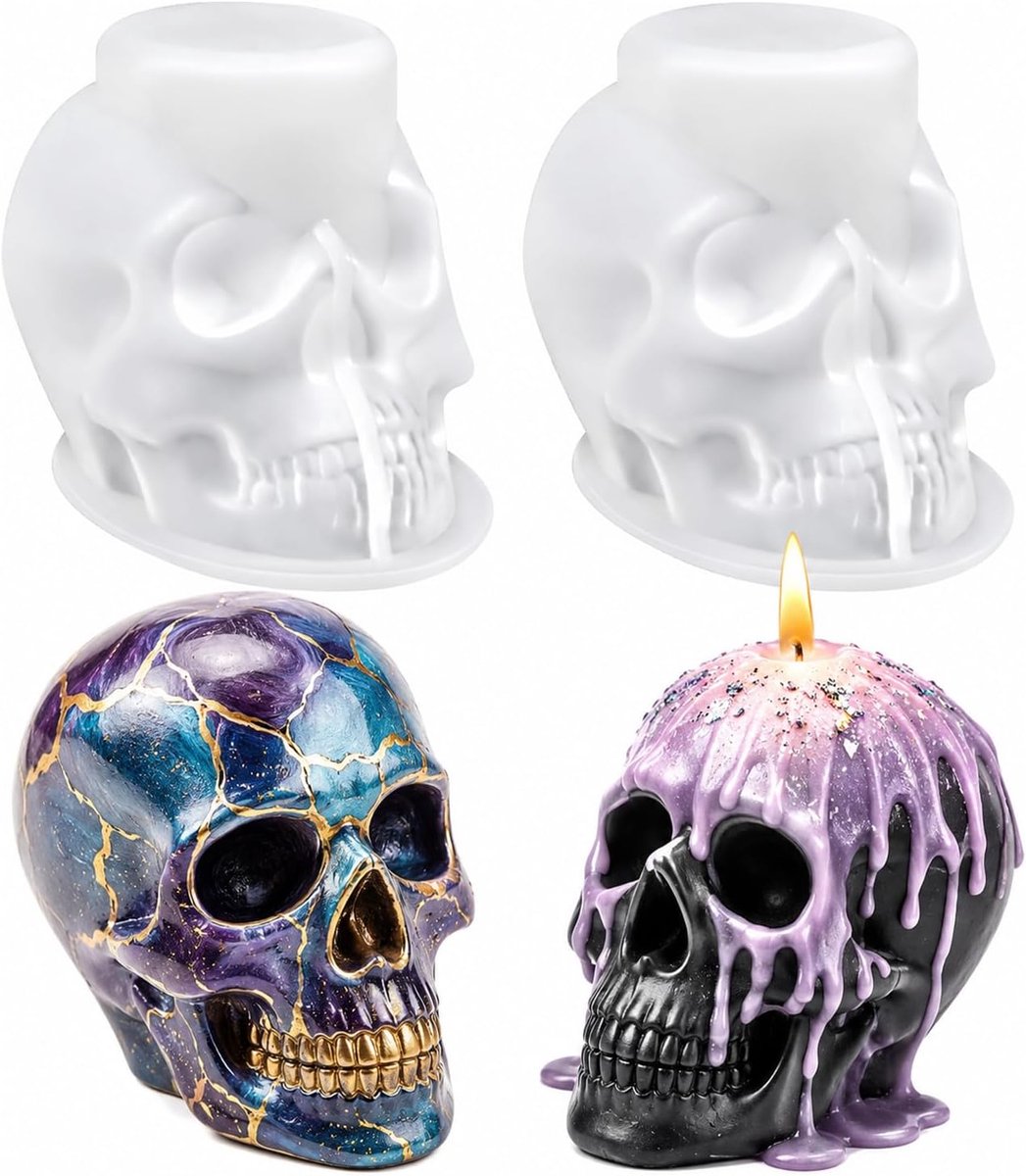 2 stuks siliconen vorm halloween, schedel decor