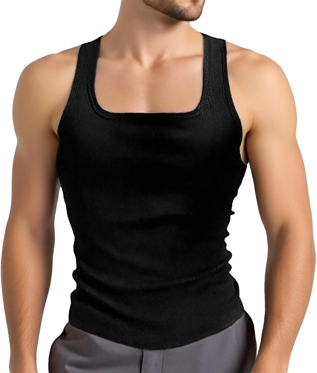 Losse tanktop voor heren, mouwloos, effen, V-hals, opengewerkt, dun